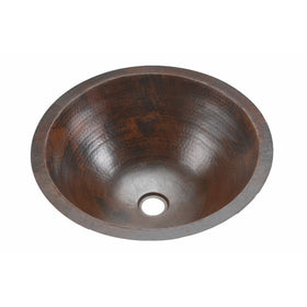 Premier Copper Products LR17FDB Round Under Counter Hammered Copper Sink, Oil Rubbed Bronze