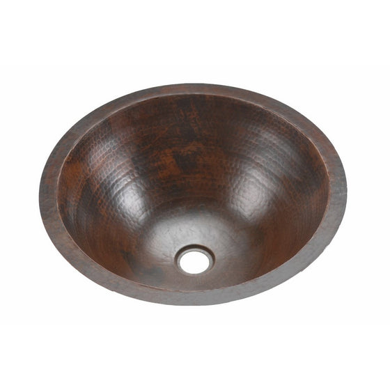 Premier Copper Products LR17FDB Round Under Counter Hammered Copper Sink, Oil Rubbed Bronze