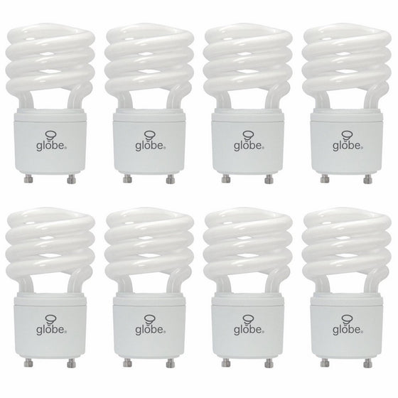 13W Ultra-Mini Enersaver T3 Compact Fluorescent Light Bulb, GU24 Base, Soft White, 8 Pack, Globe Electric 01142