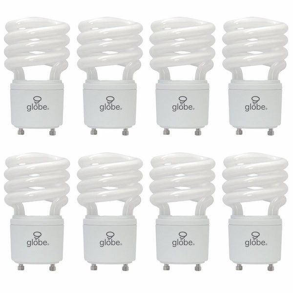 13W Ultra-Mini Enersaver T3 Compact Fluorescent Light Bulb, GU24 Base, Soft White, 8 Pack, Globe Electric 01142