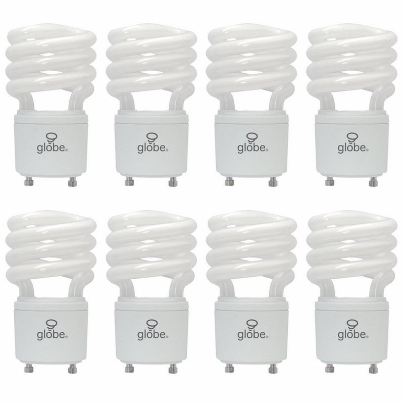 13W Ultra-Mini Enersaver T3 Compact Fluorescent Light Bulb, GU24 Base, Soft White, 8 Pack, Globe Electric 01142