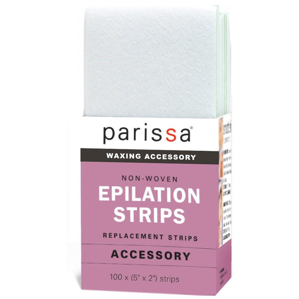 Parissa Epilation (Waxing) Non-Woven Cloth Strips, Replacement Strips for use with Hair Removal Liquid Wax, 100 x Small Size Strips 5'' x 2''