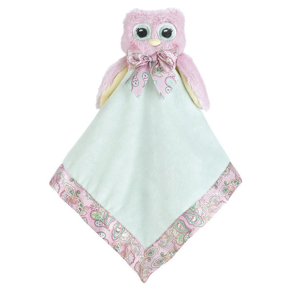 Bearington Baby Lil' Hoots Snuggler, Pink Owl Plush Stuffed Animal Security Blanket, Lovey 15"