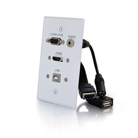 C2G/Cables to Go 39706 HDMI, VGA, 3.5mm Audio and USB Pass Through Single Gang Wall Plate, White
