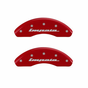 MGP Caliper Covers 14223SIMPRD 'IMPALA' Engraved Caliper Cover with Red Powder Coat Finish and Silver Characters, (Set of 4)