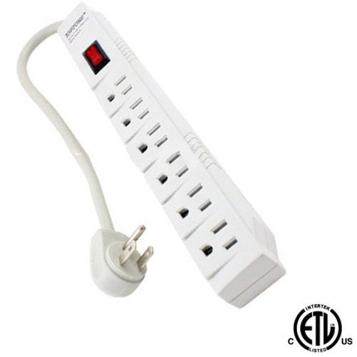 Topzone T-Type Style 06-TZN7896 6 Outlet Power Strip (White, 1.5 Feet)