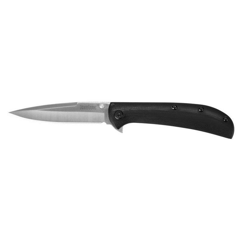 Kershaw AM-3 Pocket Knife (2335); 3.4-Inch Stainless Steel Blade with Satin Finish Features SpeedSafe Assisted Opening, Frame Lock, Contoured G10 Black Handle and Deep-Carry Pocketclip; 2.3 OZ