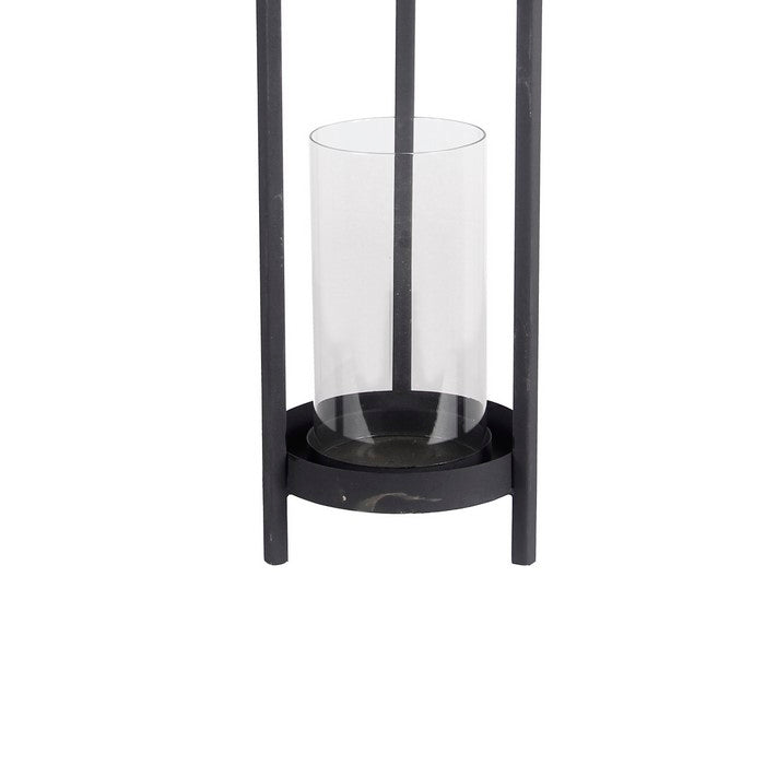 Transitional Style Metal Lantern with Glass Hurricane, Large, Gray