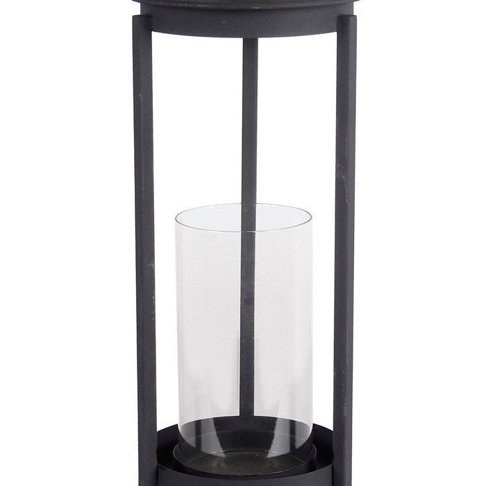 Transitional Style Metal Lantern with Glass Hurricane, Large, Gray