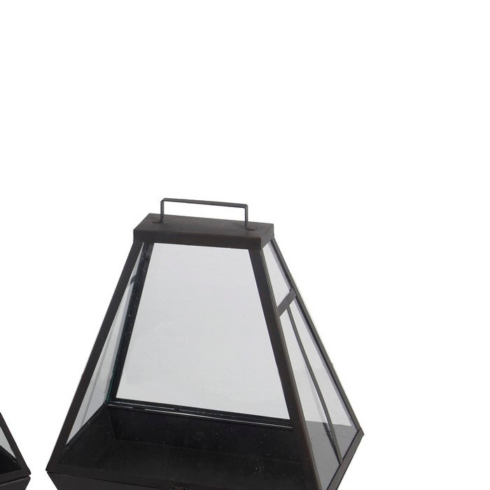 2 Piece Cowbell Shaped Metal and Glass Lantern, Gray