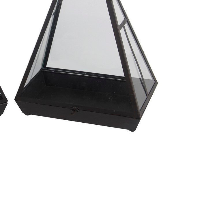 2 Piece Cowbell Shaped Metal and Glass Lantern, Gray