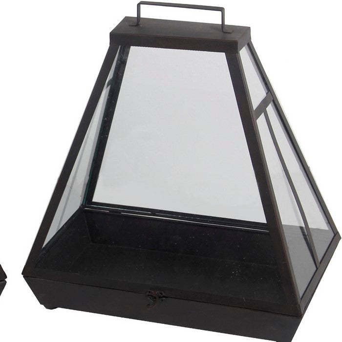 2 Piece Cowbell Shaped Metal and Glass Lantern, Gray