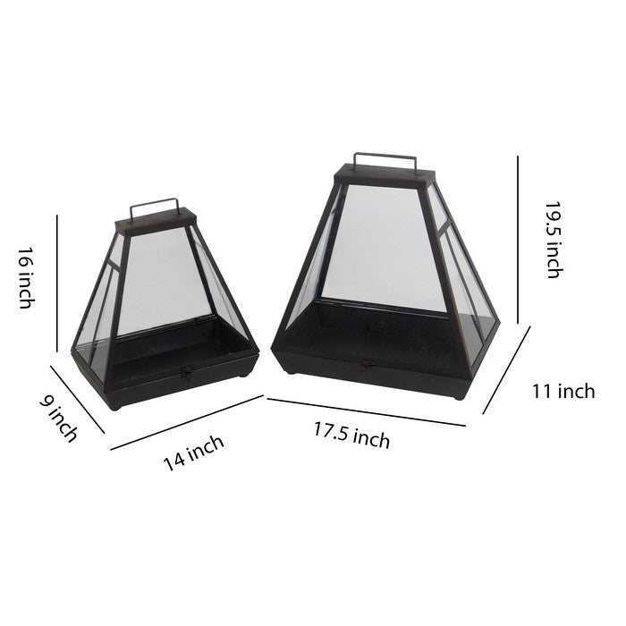 2 Piece Cowbell Shaped Metal and Glass Lantern, Gray