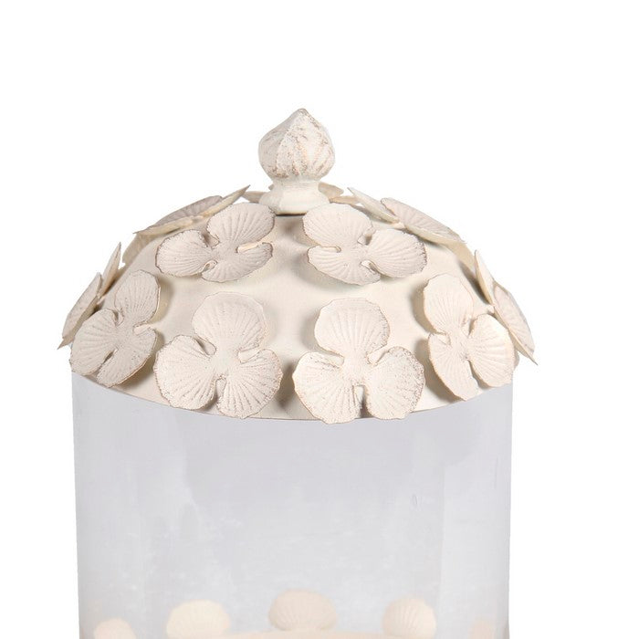 Decorative Metal and Glass Lidded Jar, Small, Beige and White