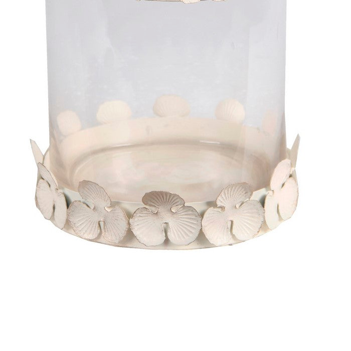 Decorative Metal and Glass Lidded Jar, Small, Beige and White