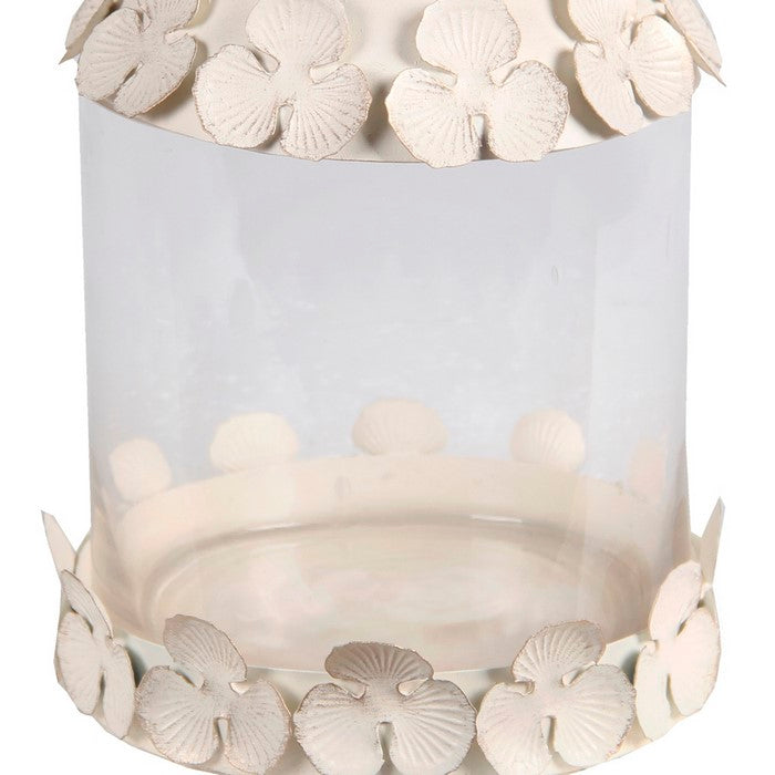 Decorative Metal and Glass Lidded Jar, Small, Beige and White