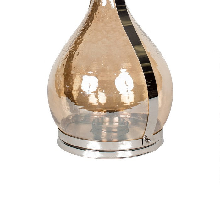 Contemporary Metal and Glass Lantern with Leather Handle, Multicolor