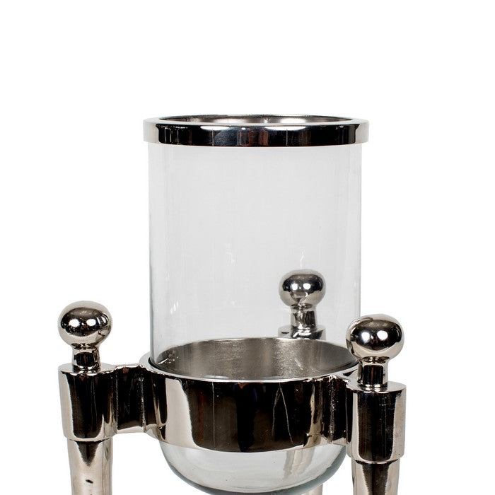 Contemporary Aluminium and Glass Lantern with Tripod Stand, Silver