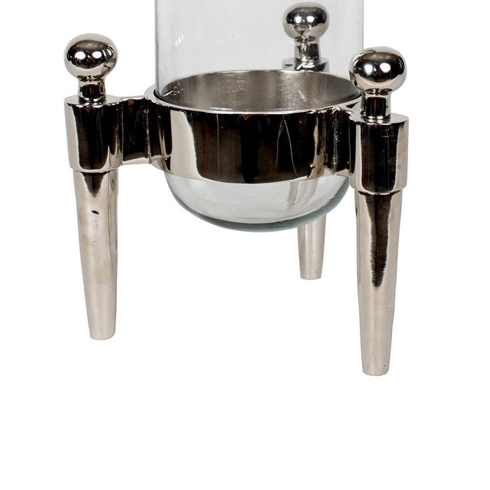 Contemporary Aluminium and Glass Lantern with Tripod Stand, Silver