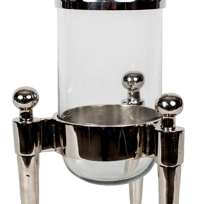 Contemporary Aluminium and Glass Lantern with Tripod Stand, Silver