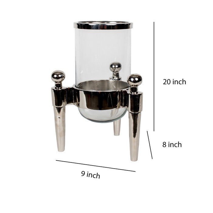 Contemporary Aluminium and Glass Lantern with Tripod Stand, Silver