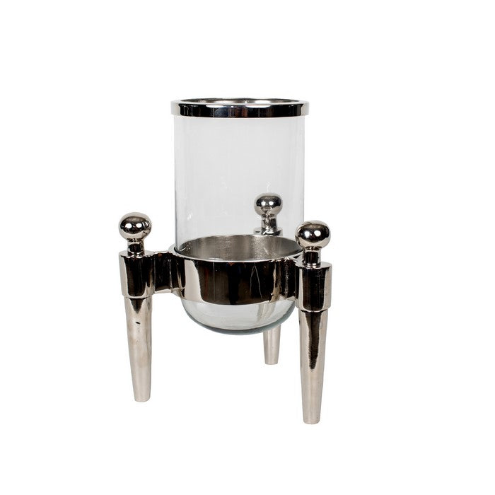 Contemporary Aluminium and Glass Lantern with Tripod Stand, Silver