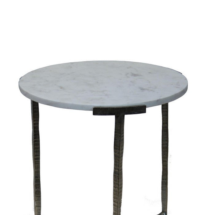 Contemporary Style Round Marble Top Accent Table, Gray and White.