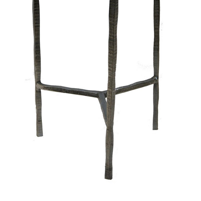 Contemporary Style Round Marble Top Accent Table, Gray and White.