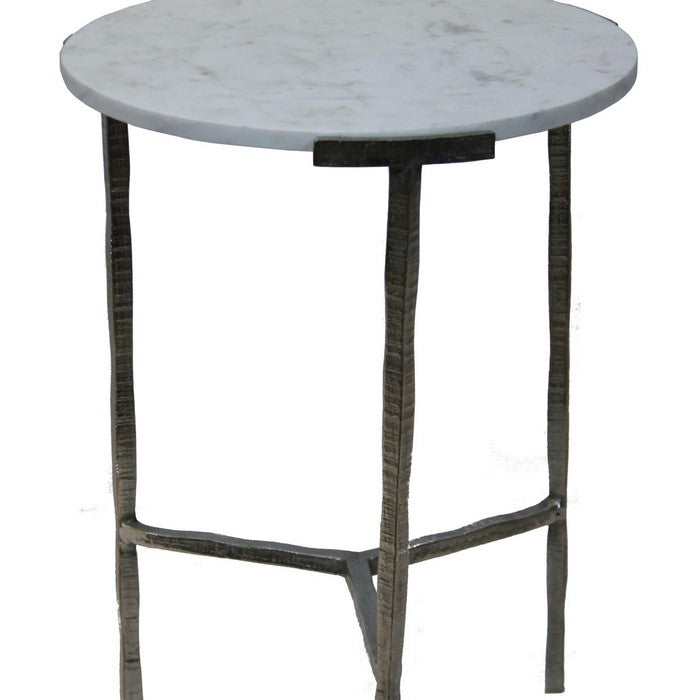 Contemporary Style Round Marble Top Accent Table, Gray and White.