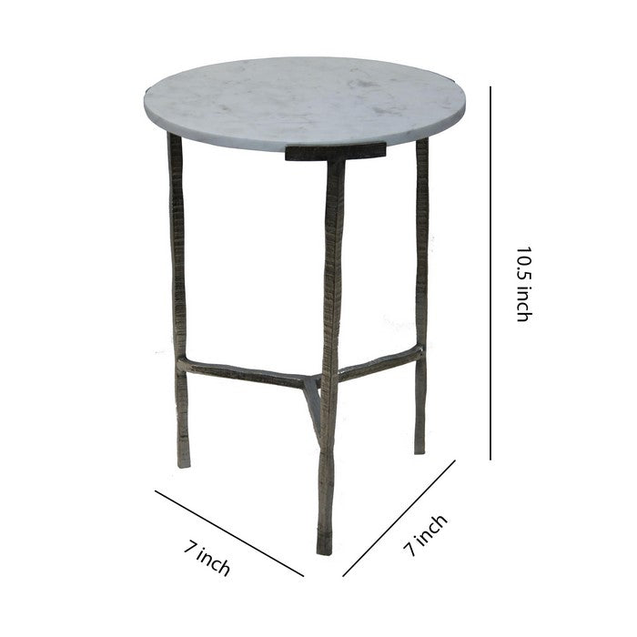 Contemporary Style Round Marble Top Accent Table, Gray and White.