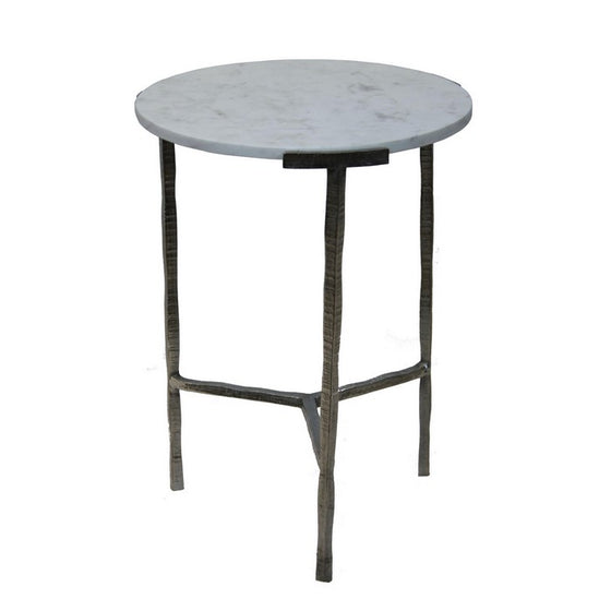 Contemporary Style Round Marble Top Accent Table, Gray and White.