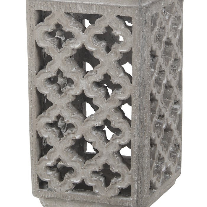 Cement Lantern with Lattice Cut outs and Handle, Large, Gray and Black