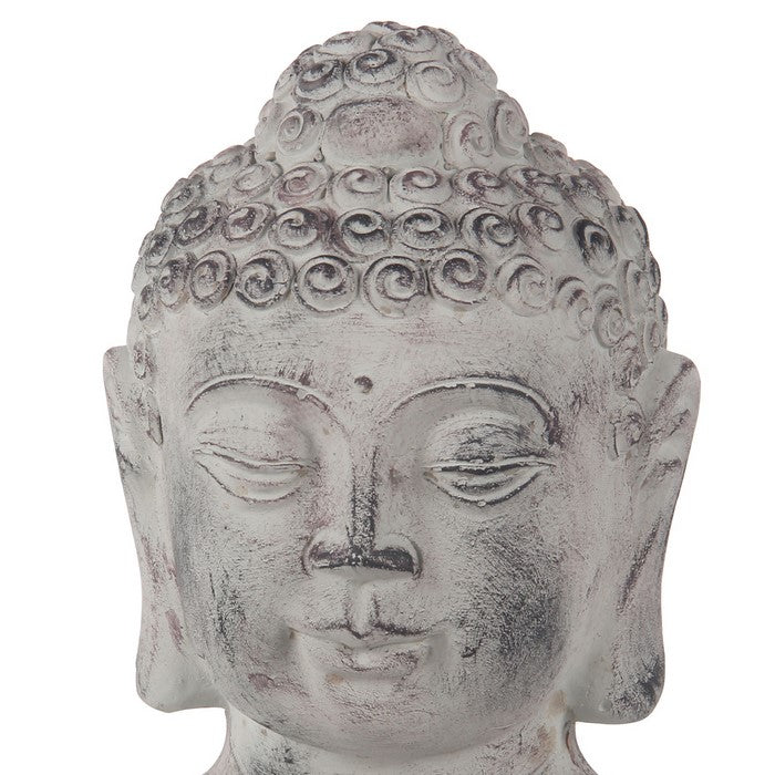 Cement Buddha Sculpture with Ushnisha and Distressed Details, White