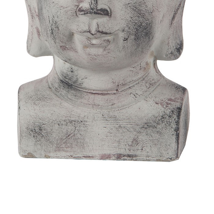 Cement Buddha Sculpture with Ushnisha and Distressed Details, White