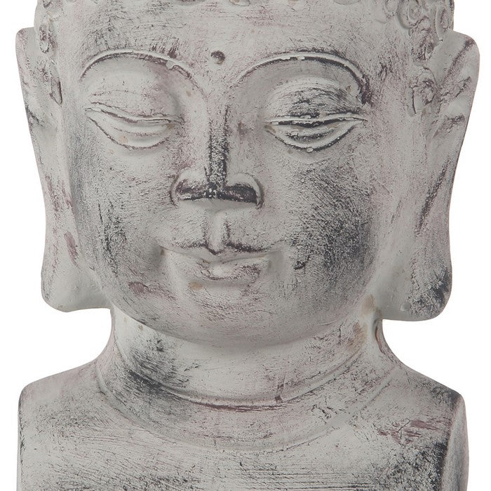Cement Buddha Sculpture with Ushnisha and Distressed Details, White