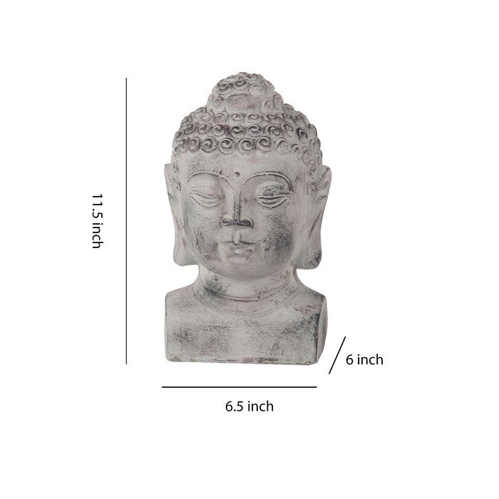 Cement Buddha Sculpture with Ushnisha and Distressed Details, White