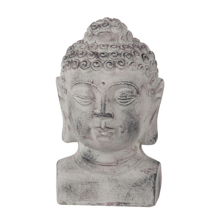 Cement Buddha Sculpture with Ushnisha and Distressed Details, White