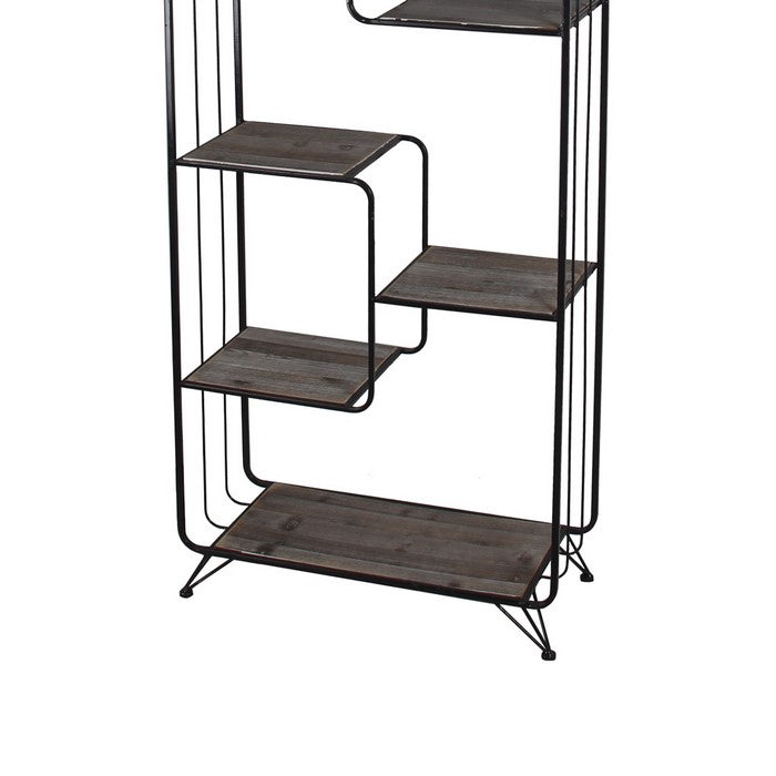 Metal and Wood Bakers Rack with Hairpin Legs, Gray and Black