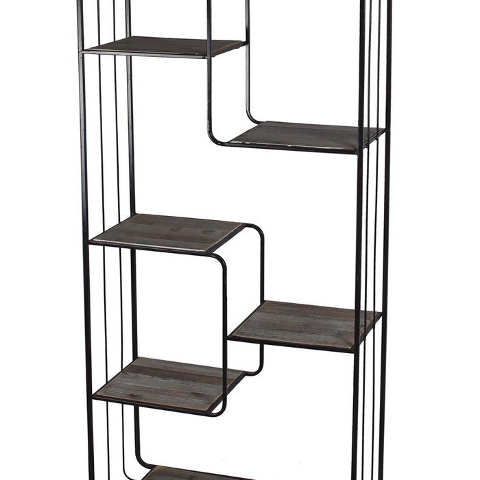 Metal and Wood Bakers Rack with Hairpin Legs, Gray and Black