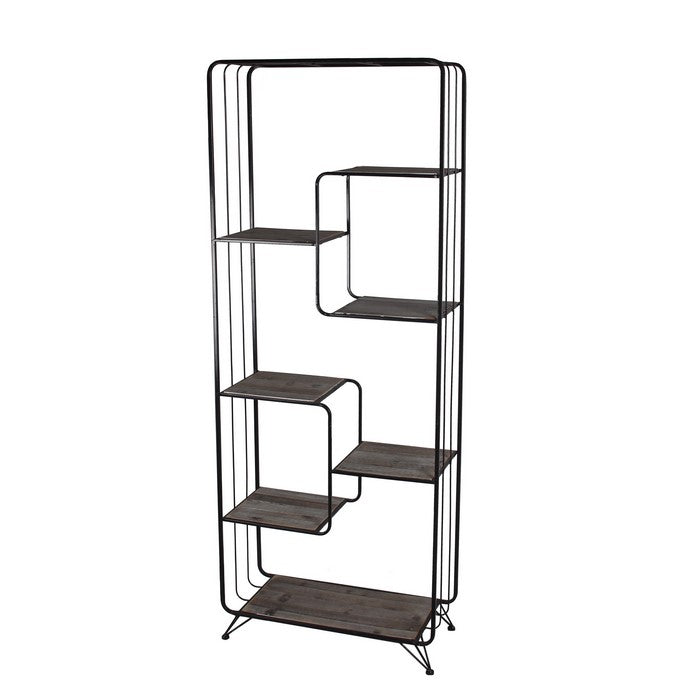 Metal and Wood Bakers Rack with Hairpin Legs, Gray and Black