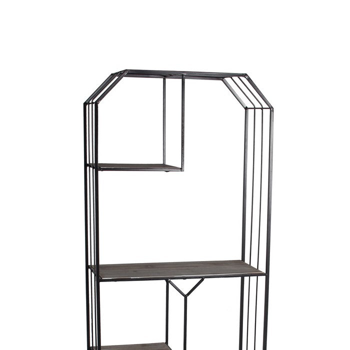 Geometric Wood and Metal Bakers Rack with Slatted Frame,Gray and Black