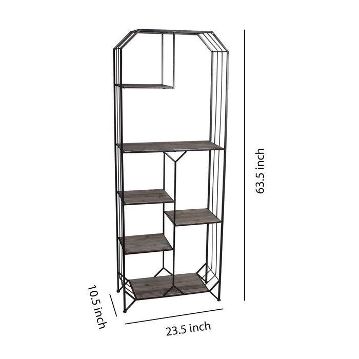 Geometric Wood and Metal Bakers Rack with Slatted Frame,Gray and Black
