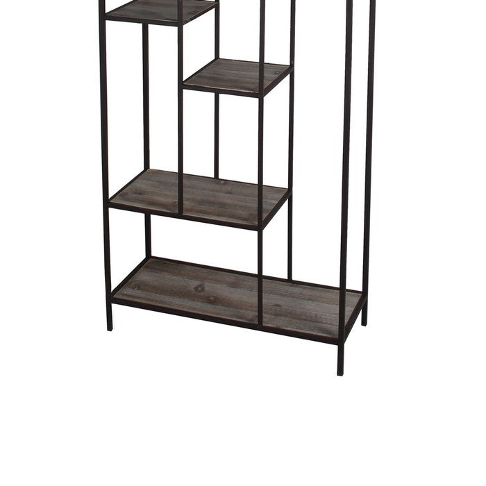 Wood and Metal Bakers Rack with Tubular Frame, Gray and Black