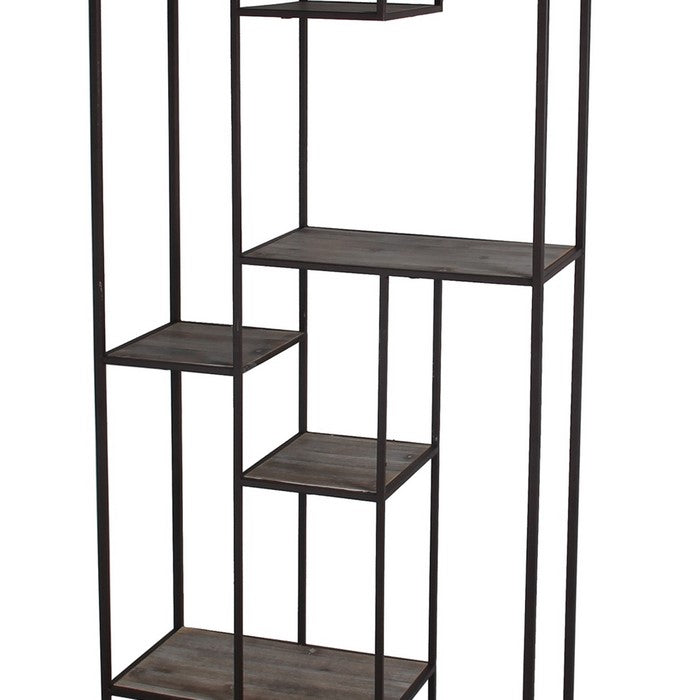 Wood and Metal Bakers Rack with Tubular Frame, Gray and Black