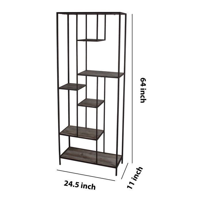 Wood and Metal Bakers Rack with Tubular Frame, Gray and Black