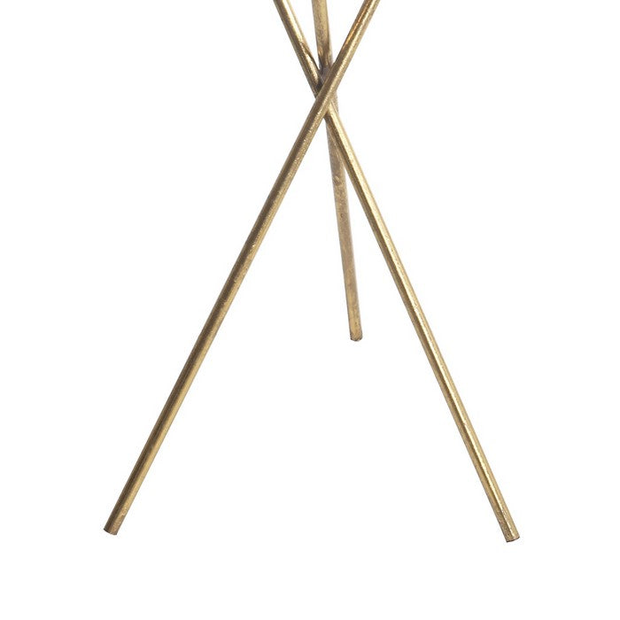 Round Metal and Mirror Accent Stand with Tripod Support, Gold