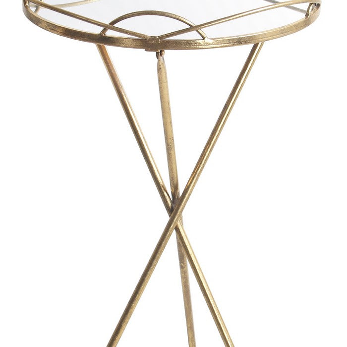 Round Metal and Mirror Accent Stand with Tripod Support, Gold