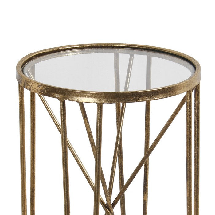 Round Metal and Mirror Accent Stand with Hairpin Legs Support, Gold
