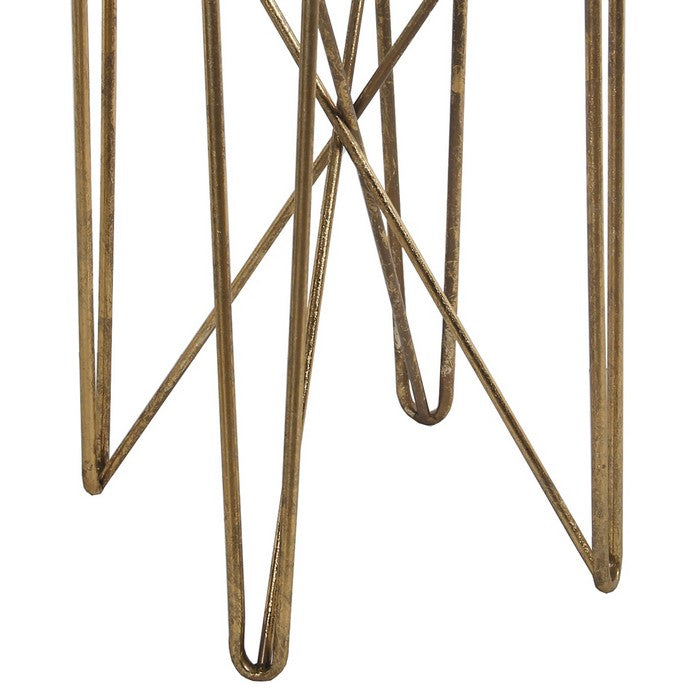 Round Metal and Mirror Accent Stand with Hairpin Legs Support, Gold