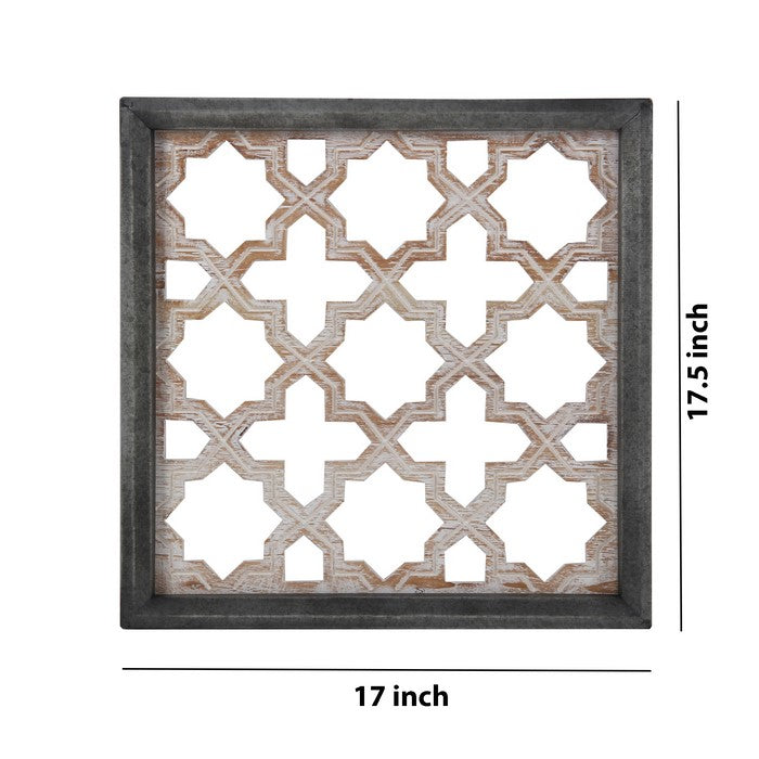Farmhouse Style Wooden Wall Decor with Lattice Cut outs, Gray and Brown
